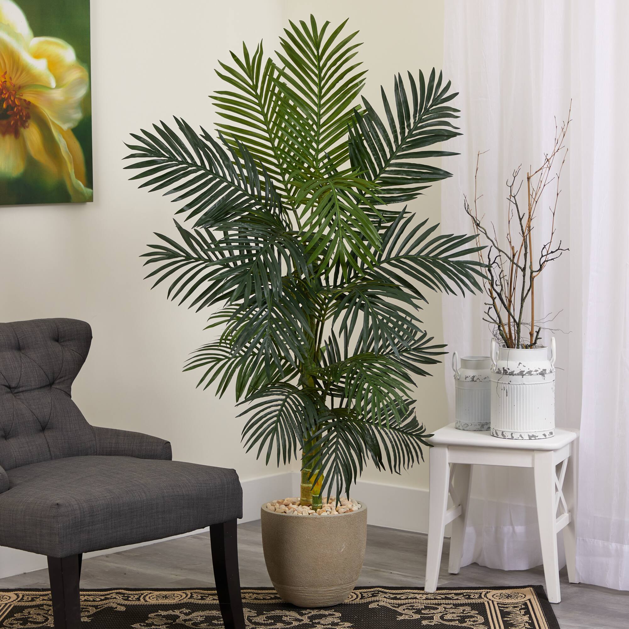 5ft. Golden Cane Palm Tree in Sandstone Planter